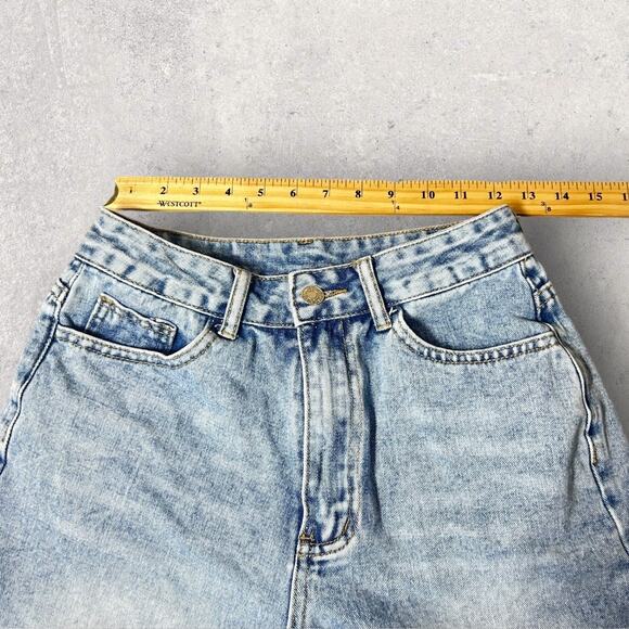 Shein Light Wash Frayed Hem High‎ Rise Distressed Casual Shorts 27 - Picture 4 of 8